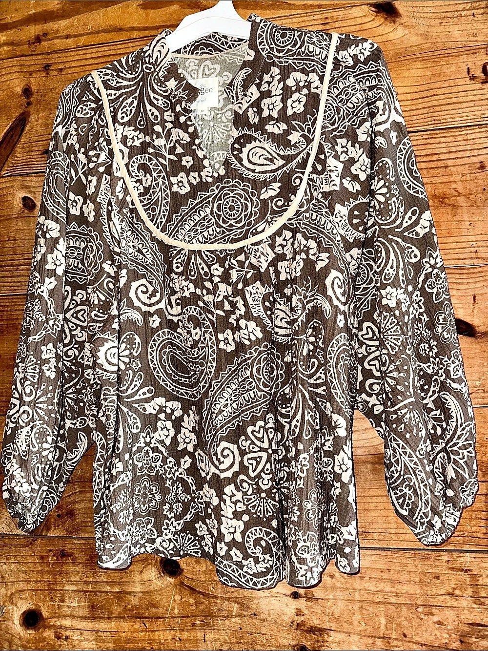 Umgee Paisley Tunic in Brown & White Size Medium